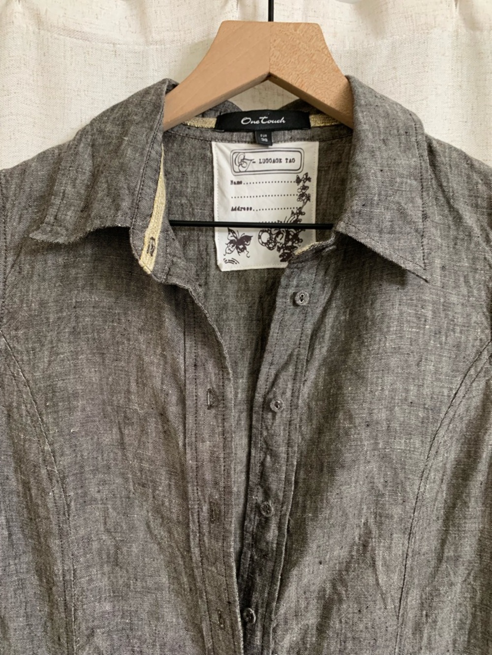 One Touch Germany 100% Linen Y2K Sleeveless Button Front Grey Long Top Size 38 - Picture 2 of 9